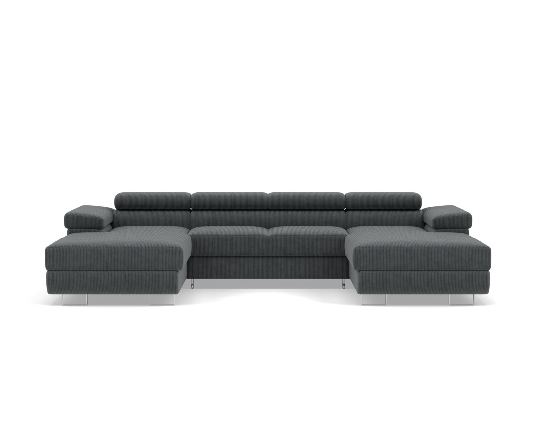 Canapé panoramique en U 7 places convertible avec coffres et têtières réglables en velours côtelé Pablo