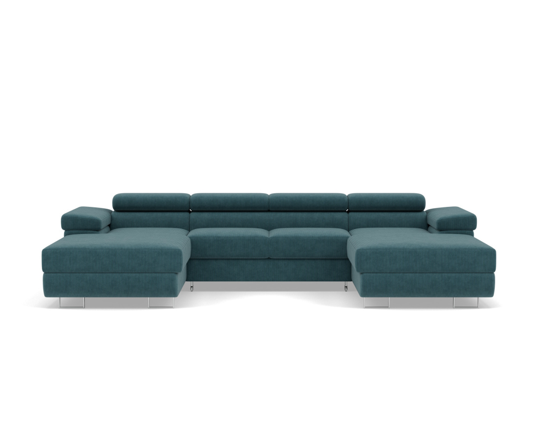 Canapé panoramique en U 7 places convertible avec coffres et têtières réglables en velours côtelé Pablo