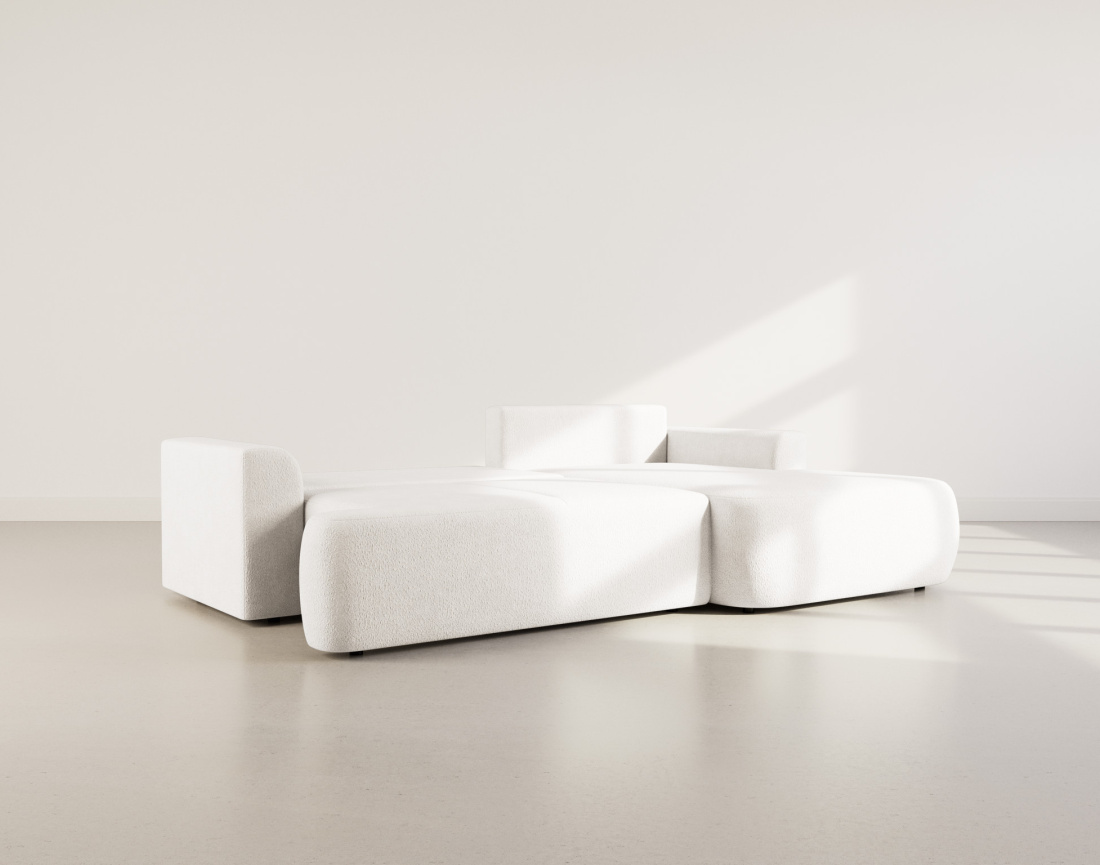 Canapé d'angle droit 4 places convertible en tissu bouclette Candela