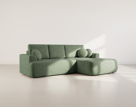 Canapé d'angle droit 4 places convertible en tissu bouclette Candela