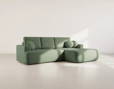 Canapé d'angle droit 4 places convertible en tissu bouclette Candela