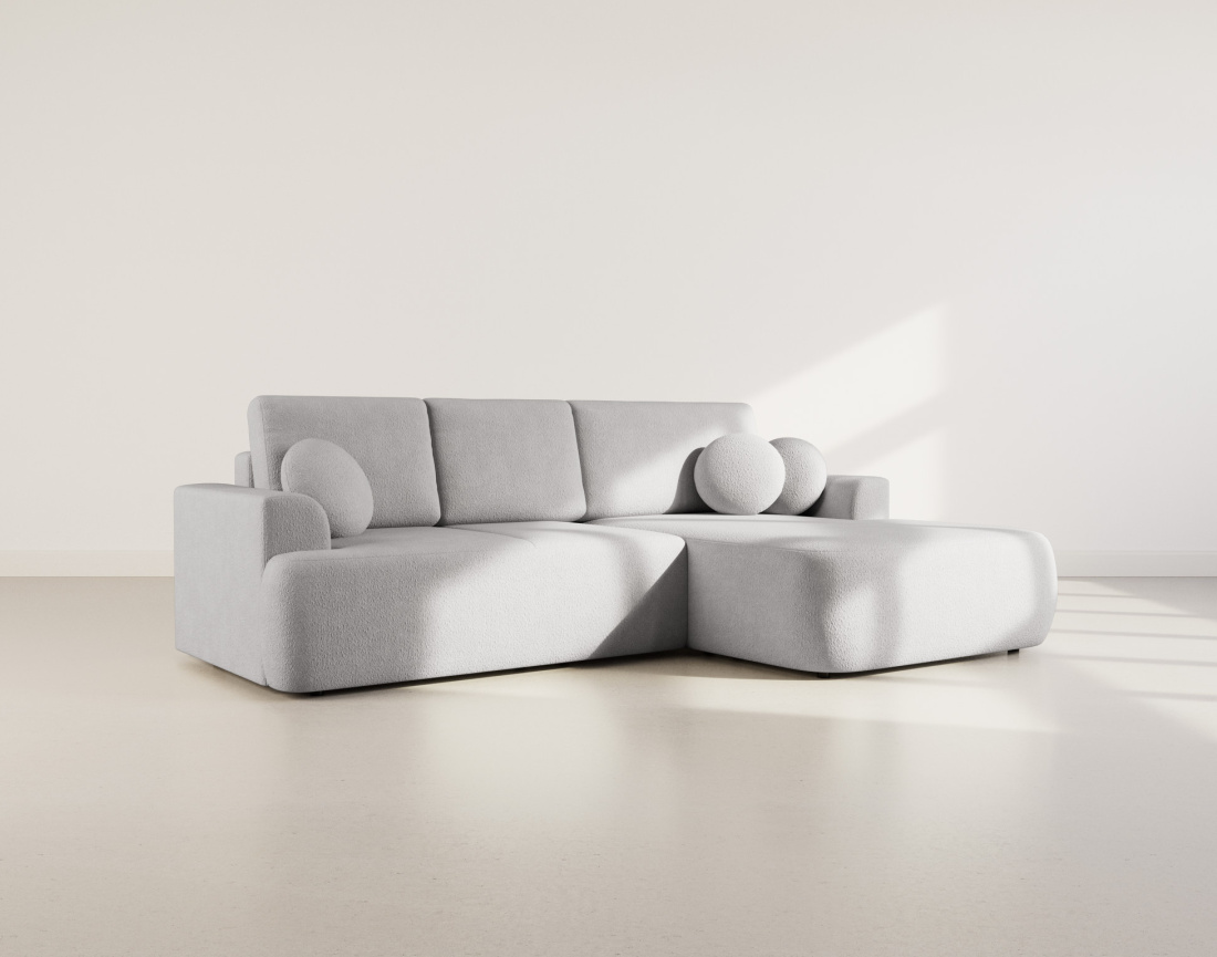 Canapé d'angle droit 4 places convertible en tissu bouclette Candela