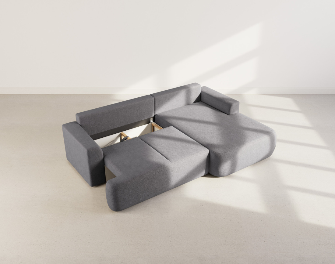 Canapé d'angle droit 4 places convertible en tissu bouclette Candela