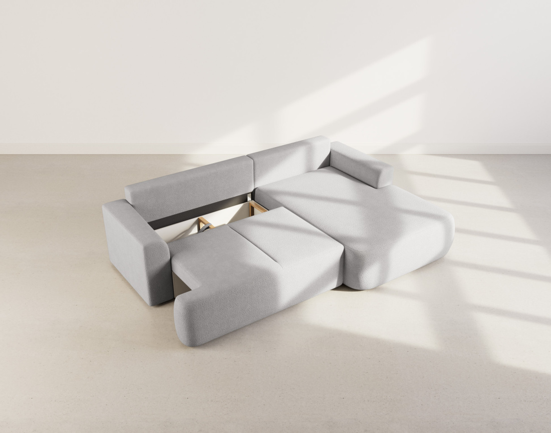 Canapé d'angle droit 4 places convertible en tissu bouclette Candela