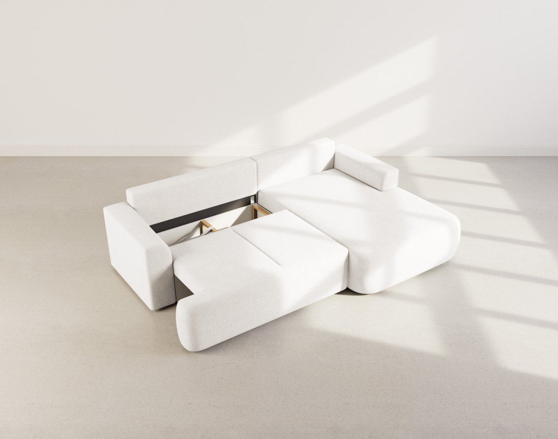 Canapé d'angle droit 4 places convertible en tissu bouclette Candela