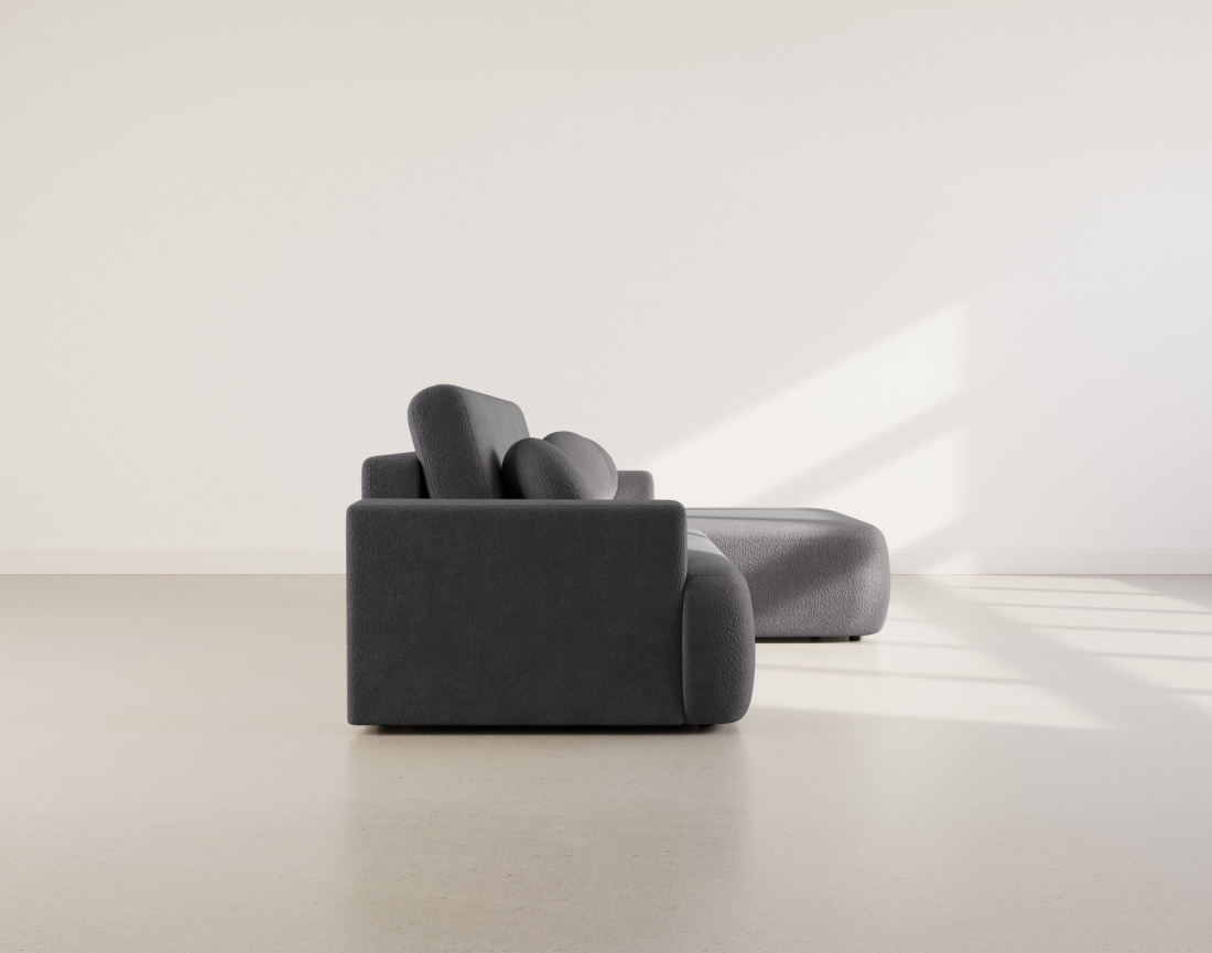 Canapé d'angle droit 4 places convertible en tissu bouclette Candela