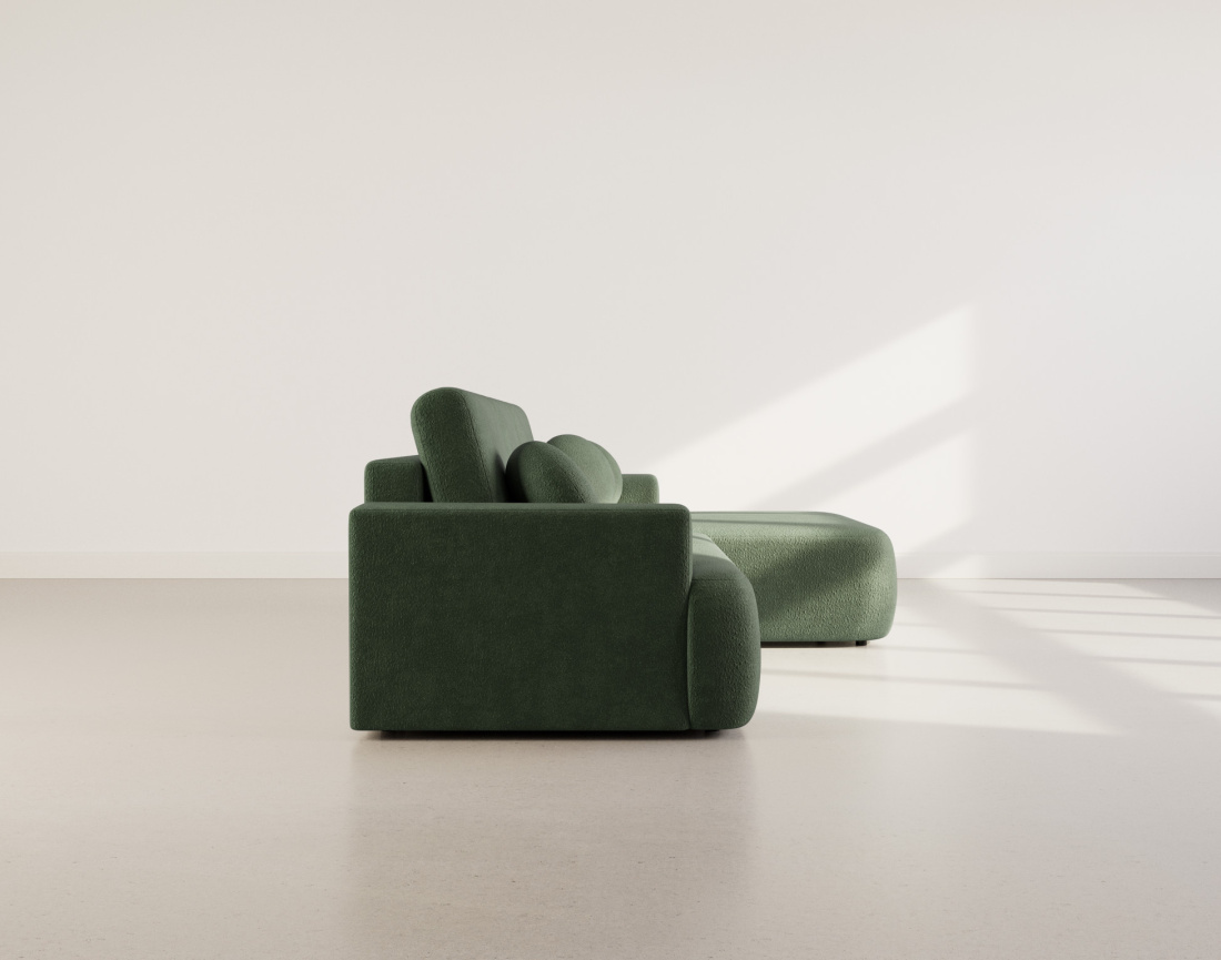 Canapé d'angle droit 4 places convertible en tissu bouclette Candela