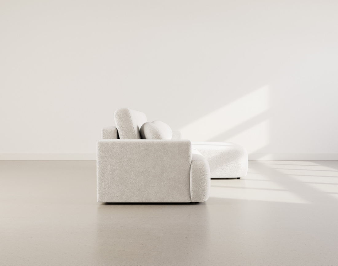 Canapé d'angle droit 4 places convertible en tissu bouclette Candela