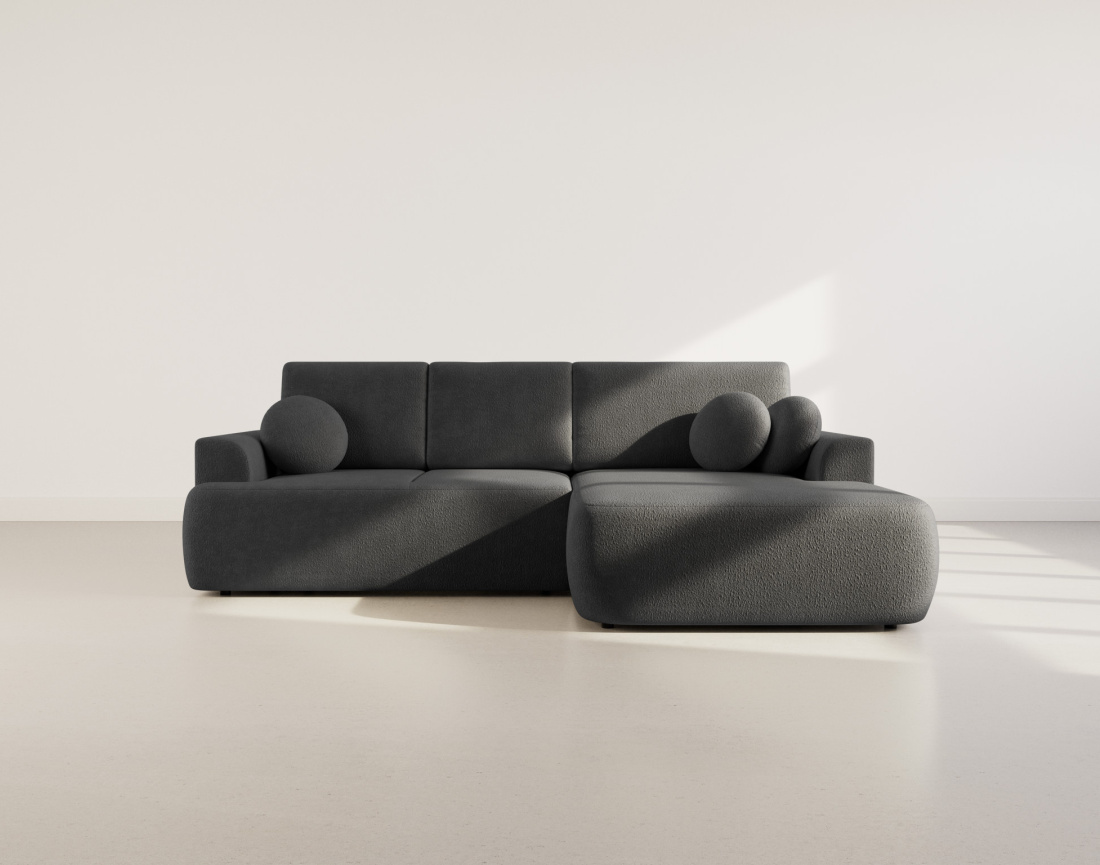 Canapé d'angle droit 4 places convertible en tissu bouclette Candela