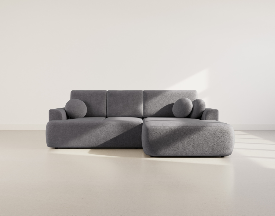 Canapé d'angle droit 4 places convertible en tissu bouclette Candela