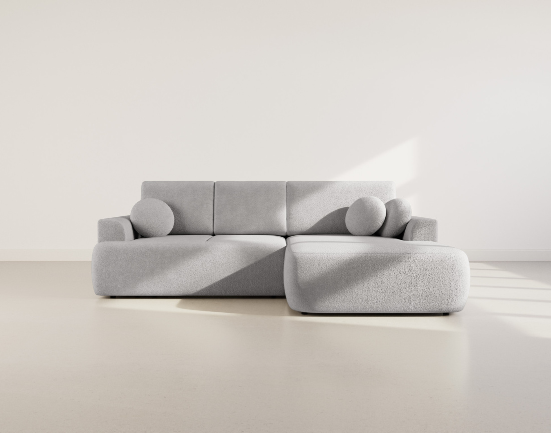 Canapé d'angle droit 4 places convertible en tissu bouclette Candela