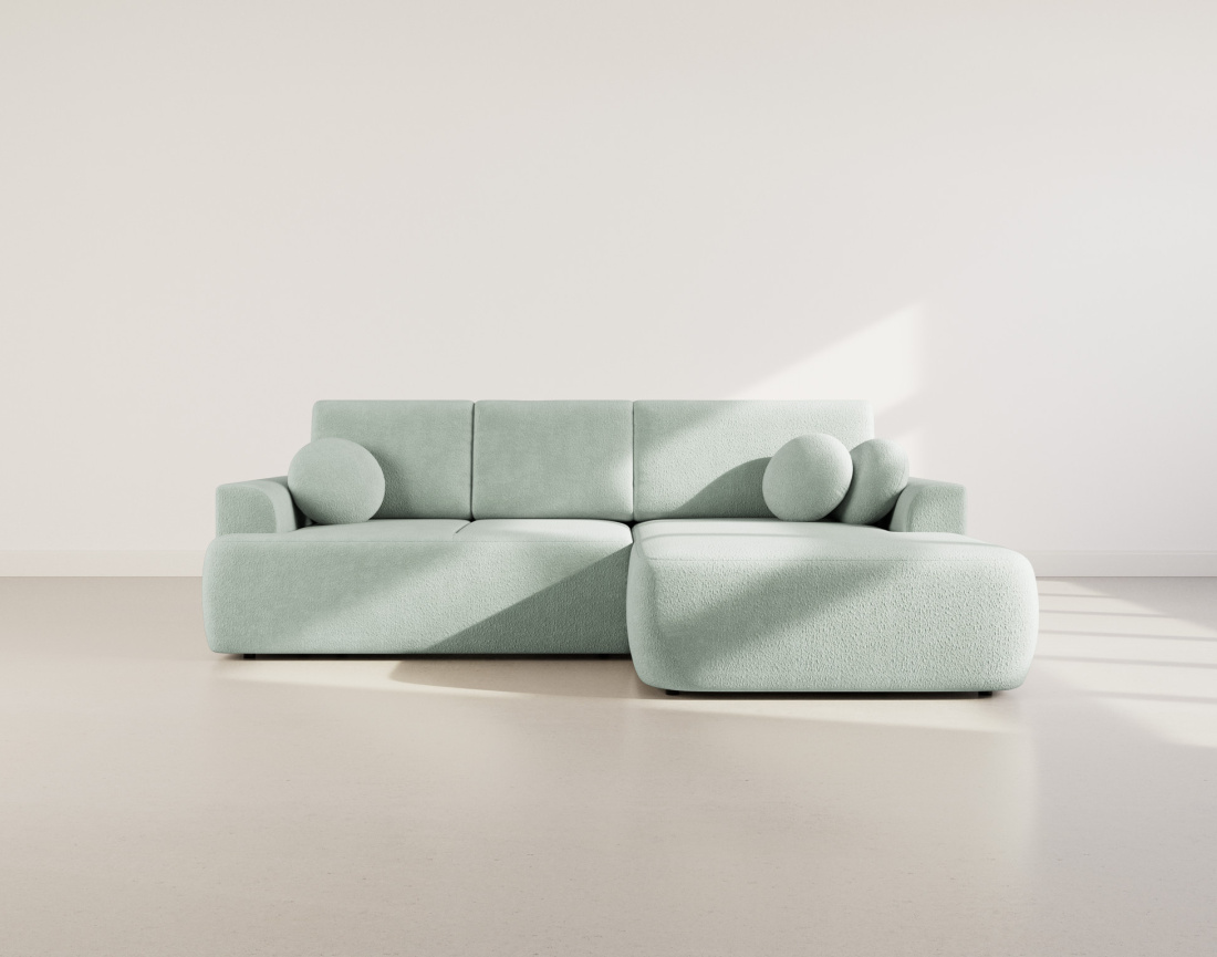 Canapé d'angle droit 4 places convertible en tissu bouclette Candela