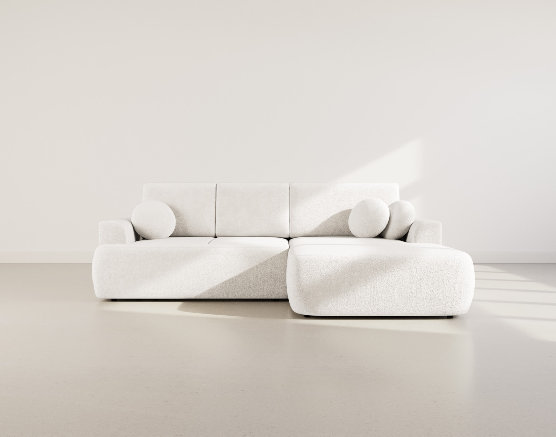 Canapé d'angle droit 4 places convertible en tissu bouclette Candela