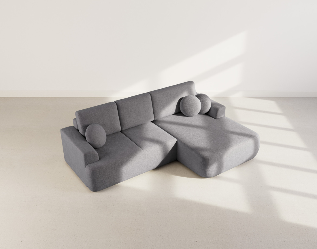 Canapé d'angle droit 4 places convertible en tissu bouclette Candela