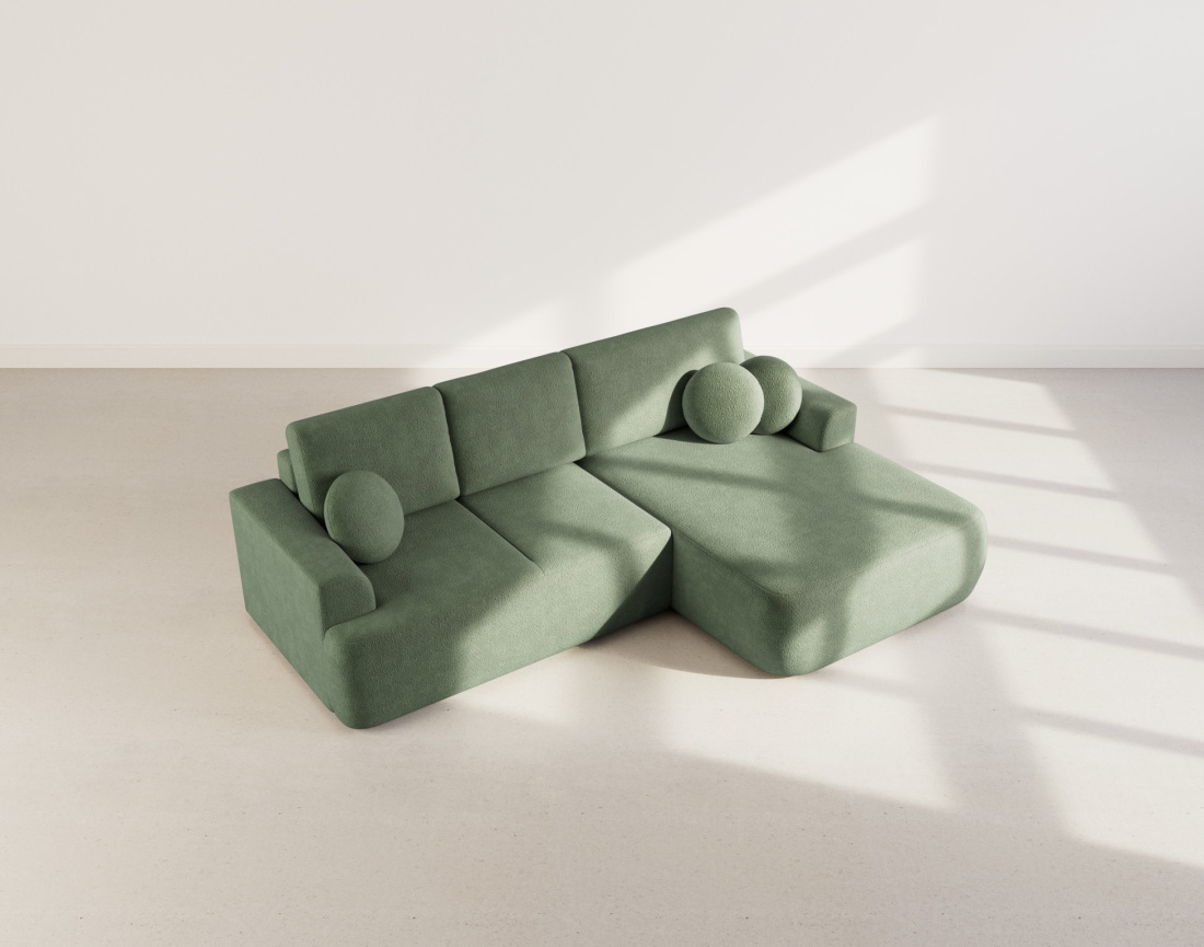 Canapé d'angle droit 4 places convertible en tissu bouclette Candela