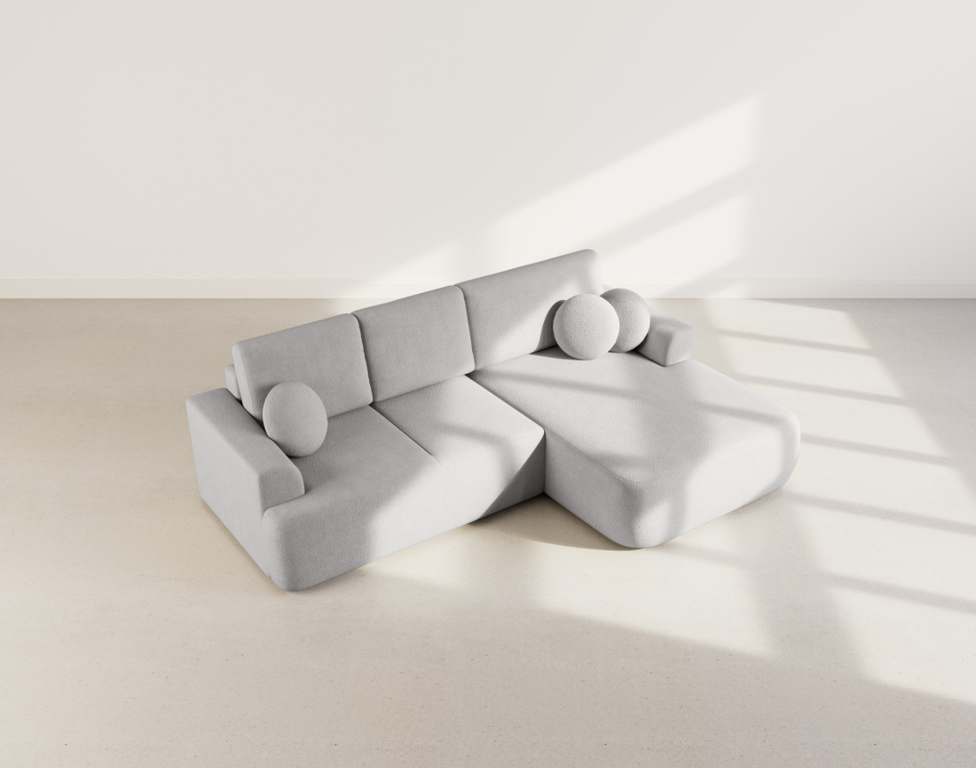 Canapé d'angle droit 4 places convertible en tissu bouclette Candela