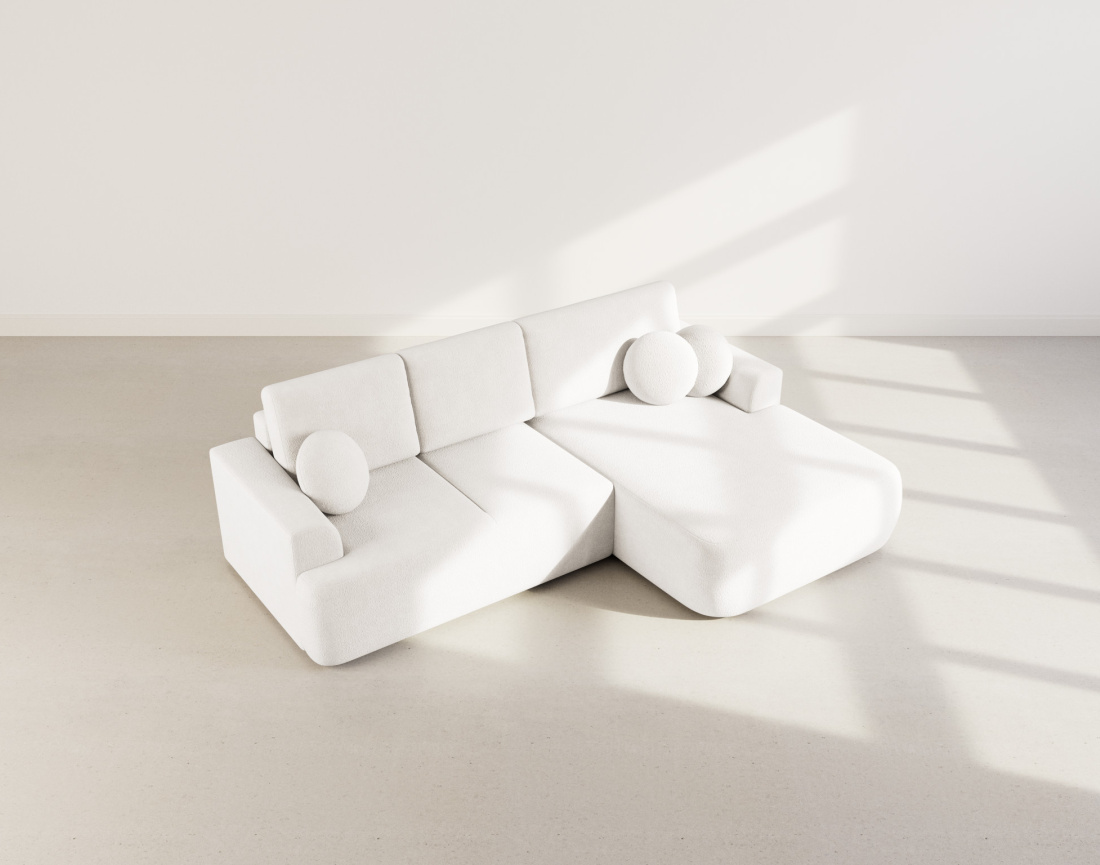 Canapé d'angle droit 4 places convertible en tissu bouclette Candela