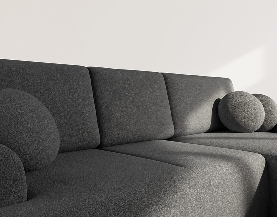 Canapé d'angle droit 4 places convertible en tissu bouclette Candela