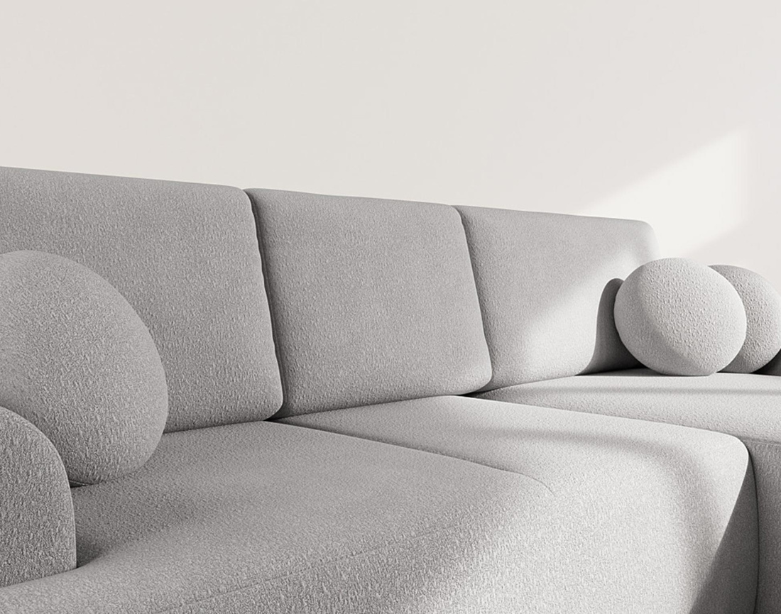 Canapé d'angle droit 4 places convertible en tissu bouclette Candela