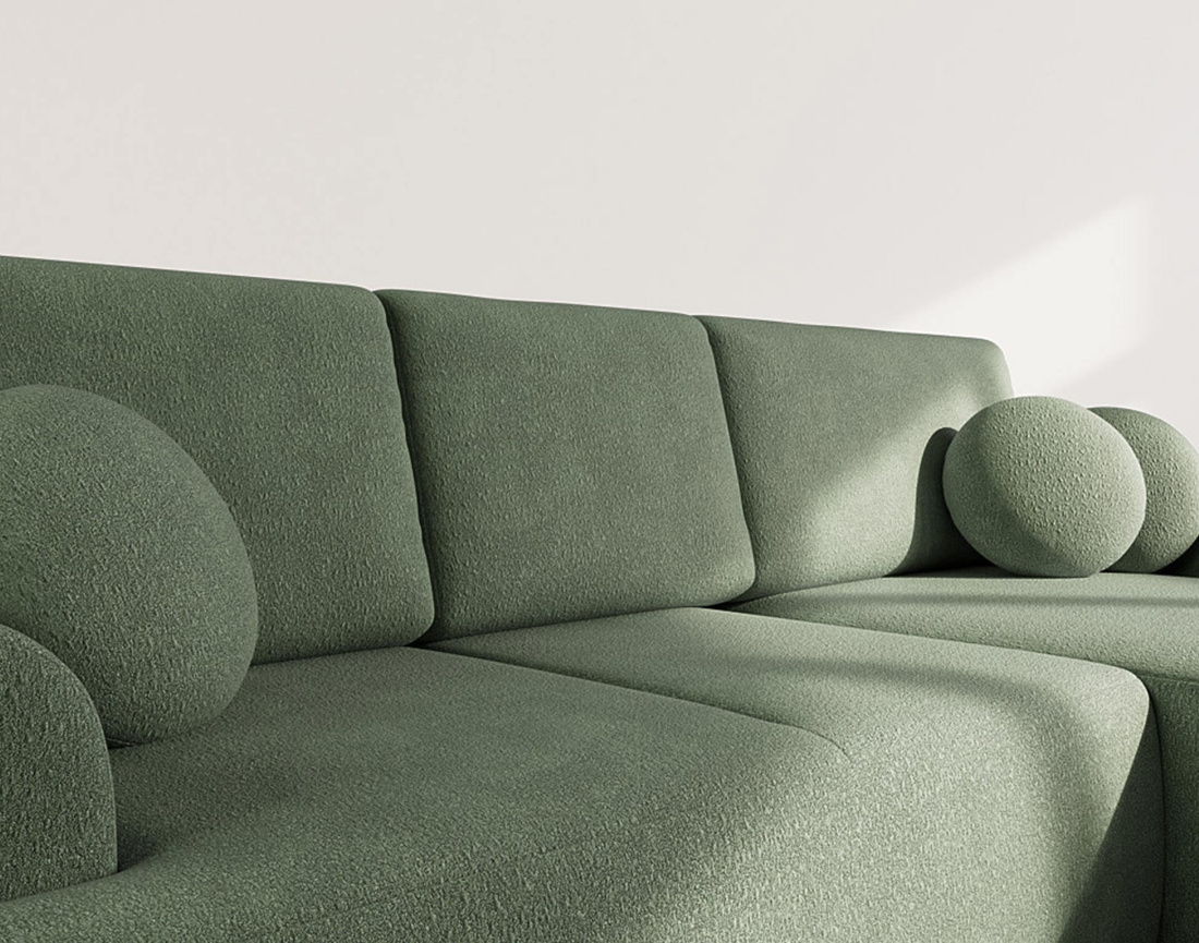 Canapé d'angle droit 4 places convertible en tissu bouclette Candela