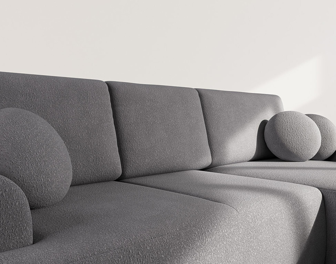 Canapé d'angle droit 4 places convertible en tissu bouclette Candela