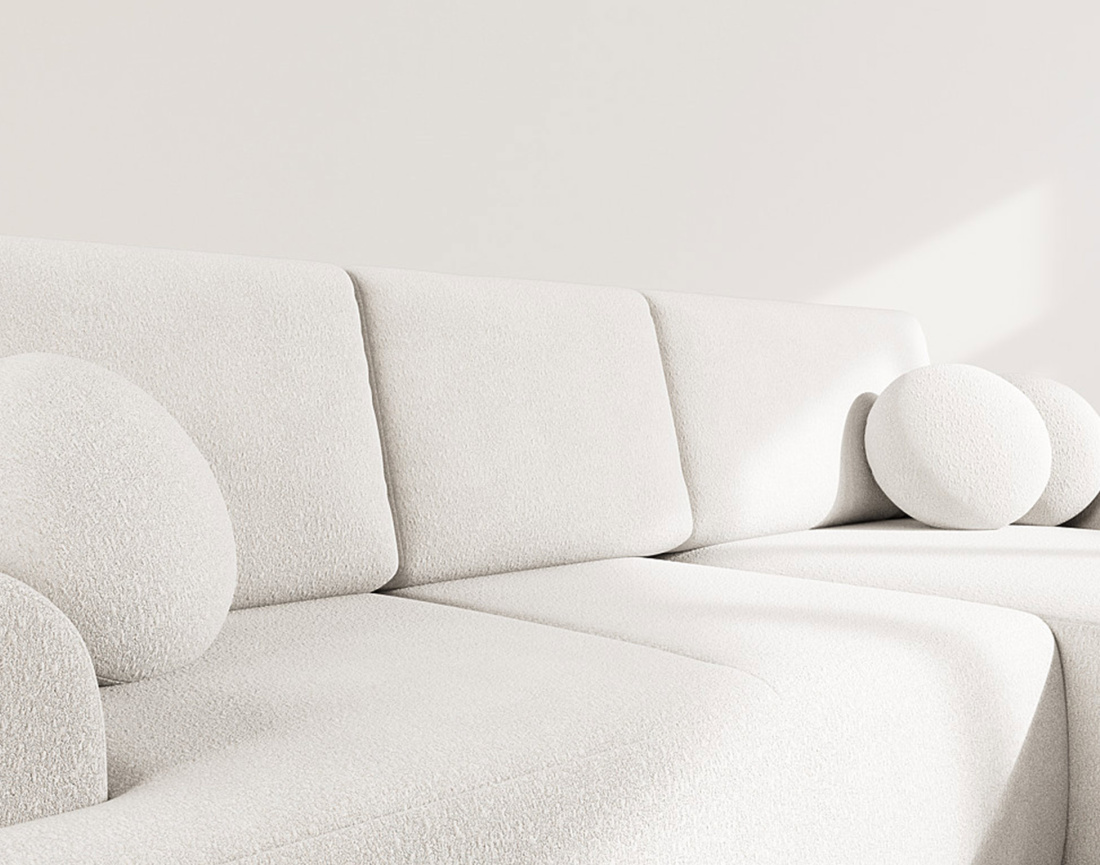 Canapé d'angle droit 4 places convertible en tissu bouclette Candela