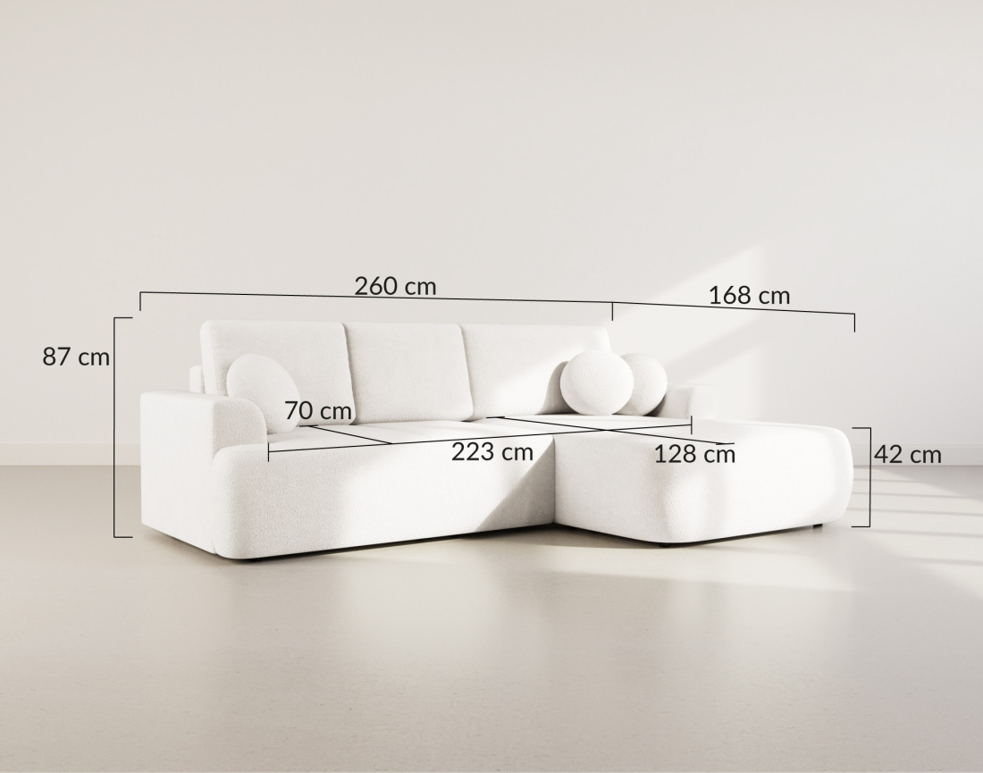 Canapé d'angle droit 4 places convertible en tissu bouclette Candela