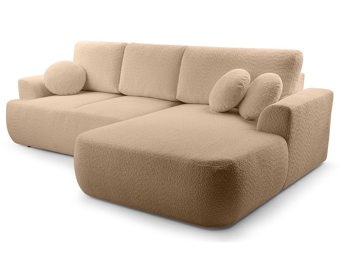 Canapé d'angle droit 4 places convertible en tissu bouclette Candela