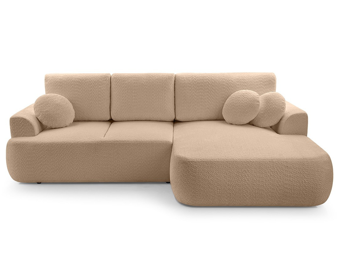 Canapé d'angle droit 4 places convertible en tissu bouclette Candela