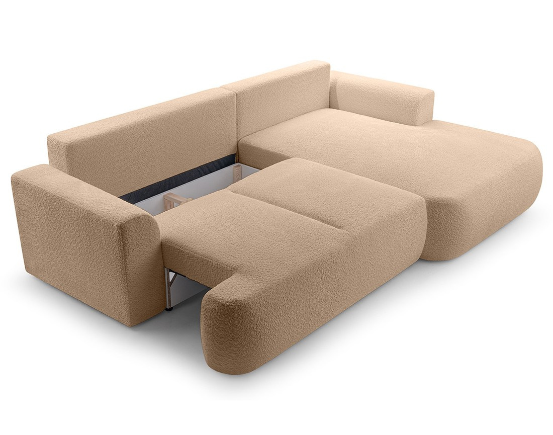 Canapé d'angle droit 4 places convertible en tissu bouclette Candela