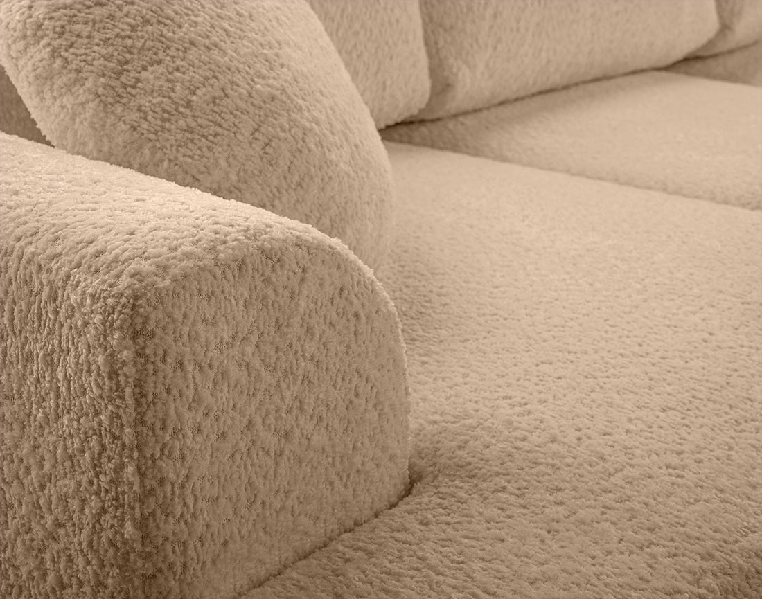 Canapé d'angle droit 4 places convertible en tissu bouclette Candela