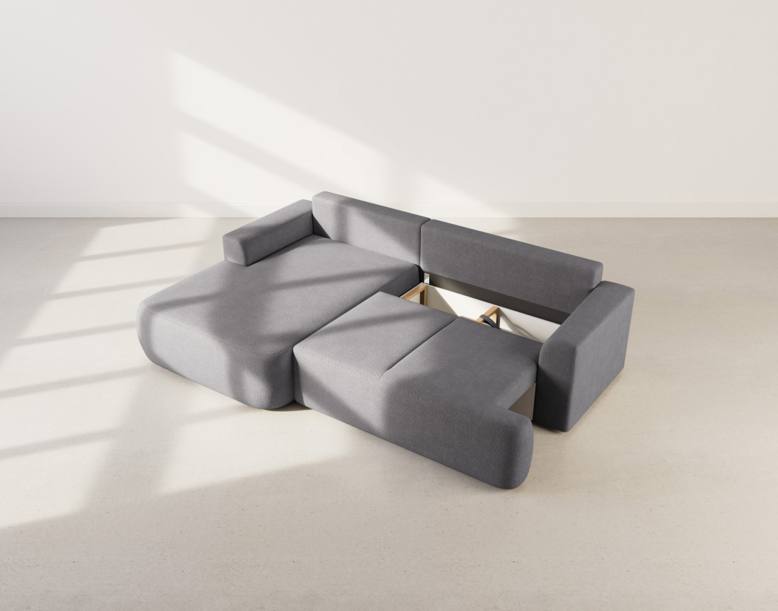 Canapé d'angle gauche 4 places convertible en tissu bouclette Candela