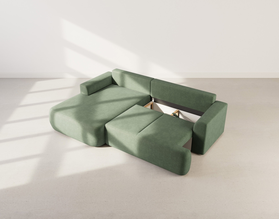 Canapé d'angle gauche 4 places convertible en tissu bouclette Candela