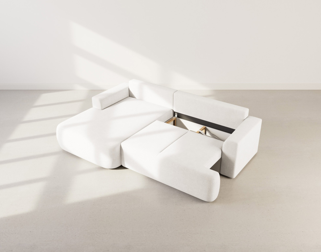 Canapé d'angle gauche 4 places convertible en tissu bouclette Candela