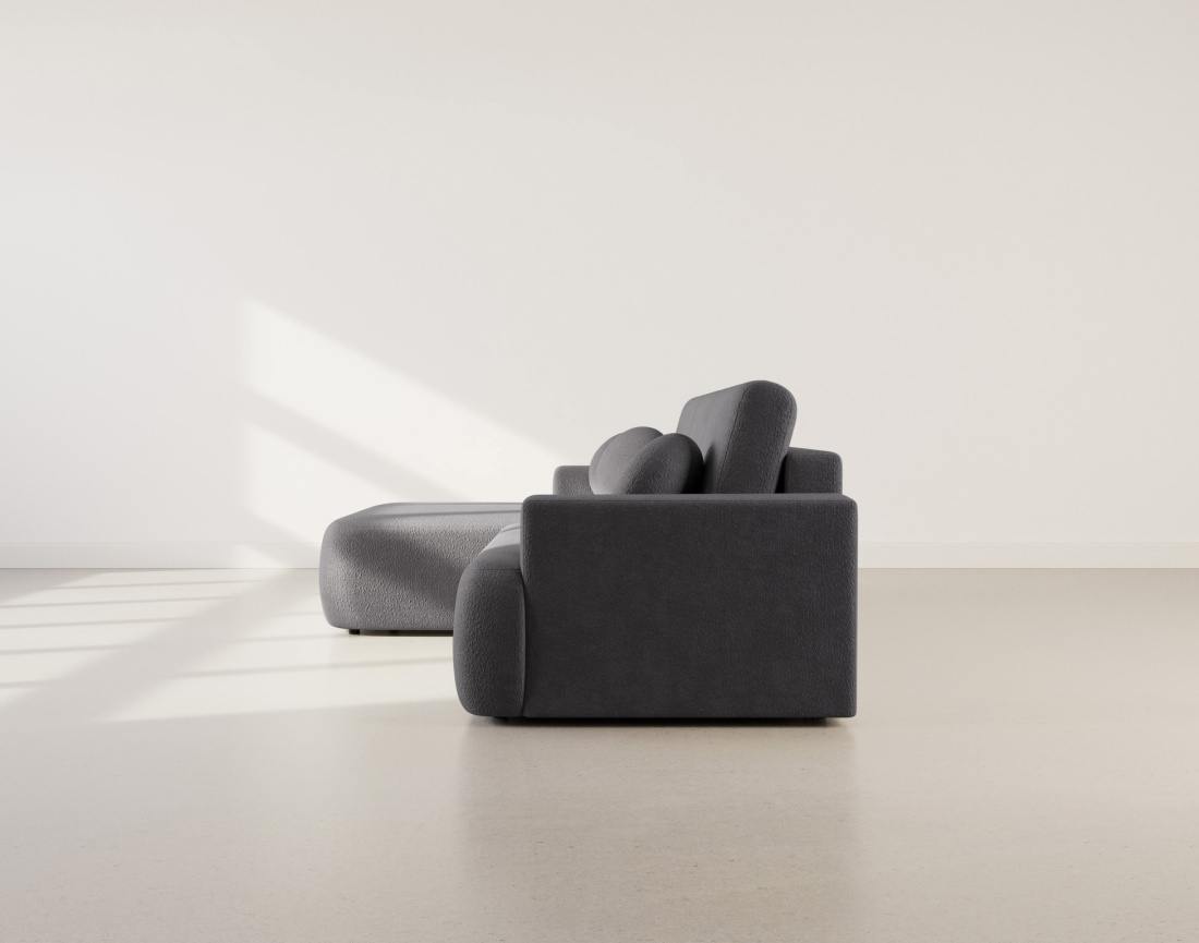 Canapé d'angle gauche 4 places convertible en tissu bouclette Candela