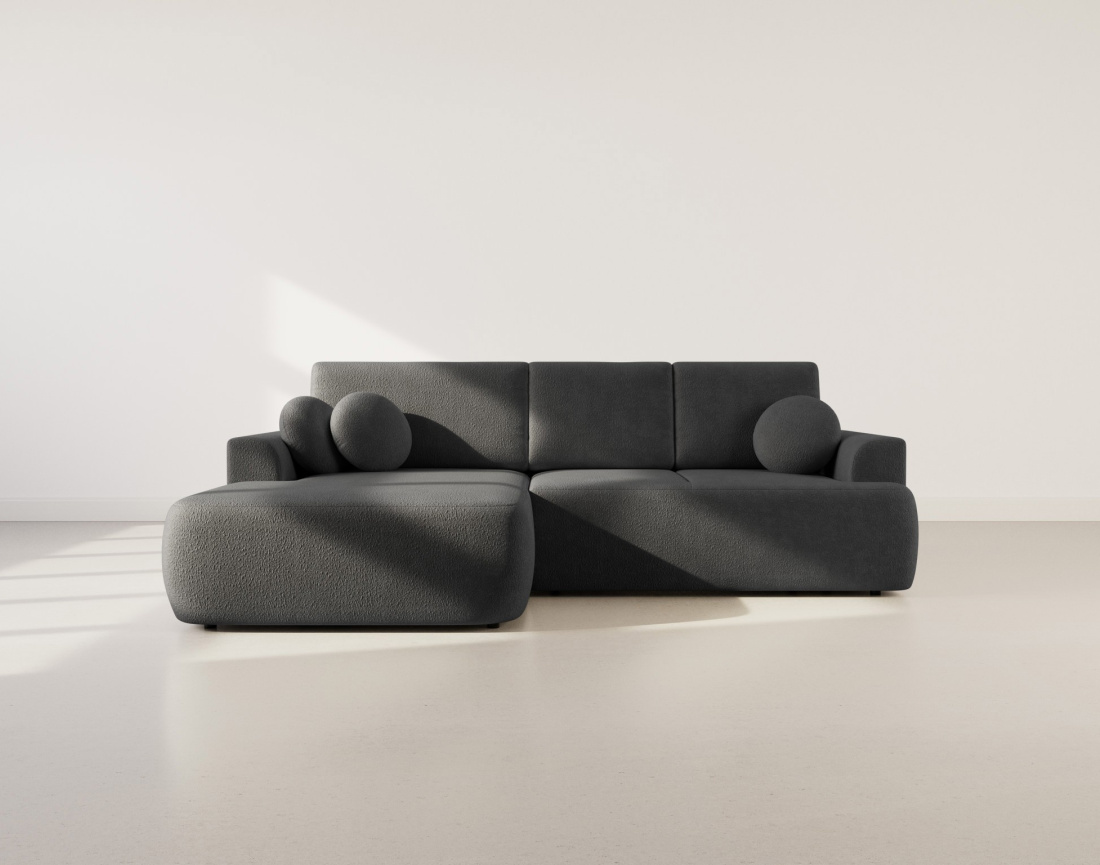 Canapé d'angle gauche 4 places convertible en tissu bouclette Candela