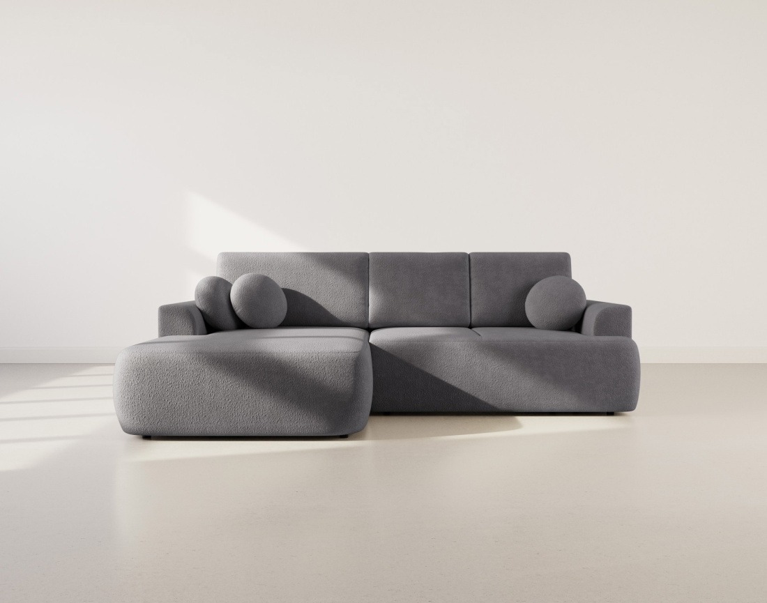 Canapé d'angle gauche 4 places convertible en tissu bouclette Candela