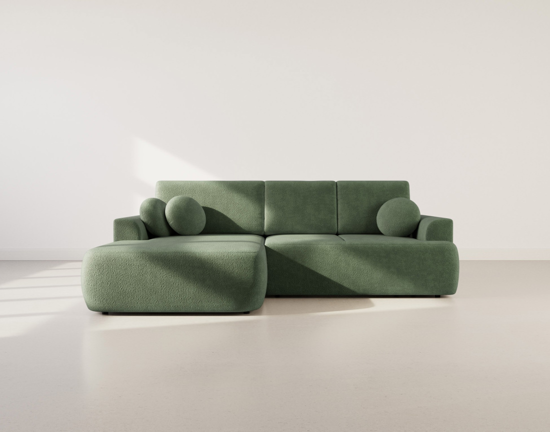 Canapé d'angle gauche 4 places convertible en tissu bouclette Candela