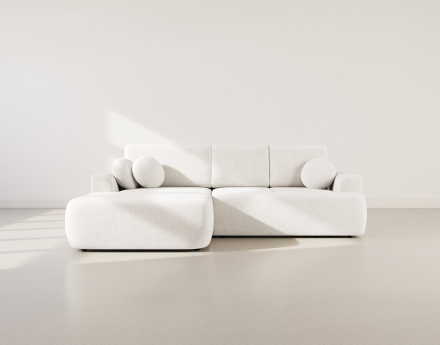 Canapé d'angle gauche 4 places convertible en tissu bouclette Candela