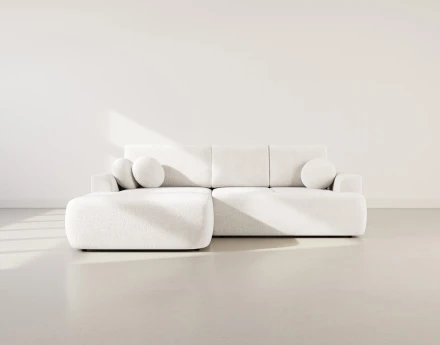 Canapé d'angle gauche 4 places convertible en tissu bouclette Candela