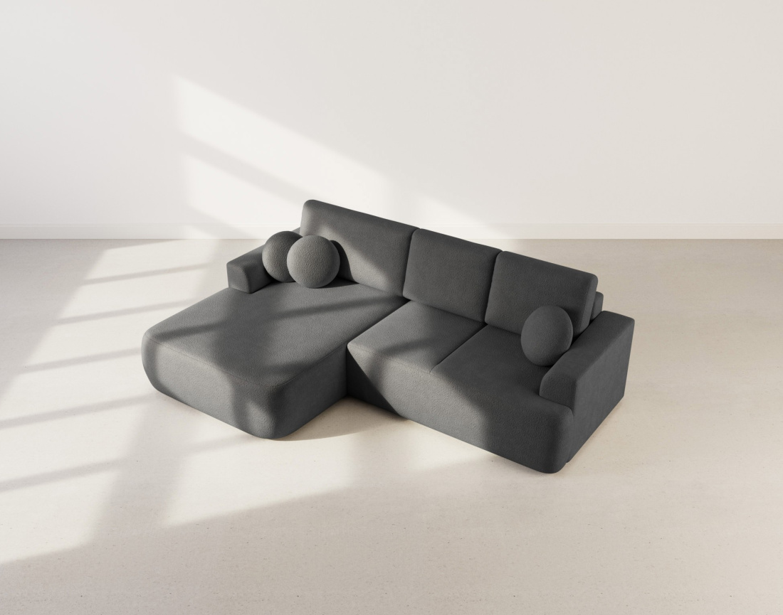 Canapé d'angle gauche 4 places convertible en tissu bouclette Candela