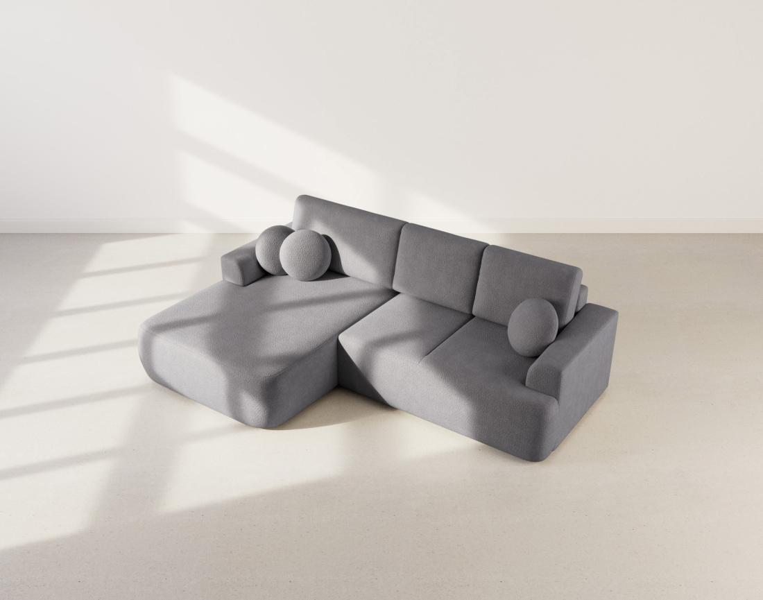 Canapé d'angle gauche 4 places convertible en tissu bouclette Candela