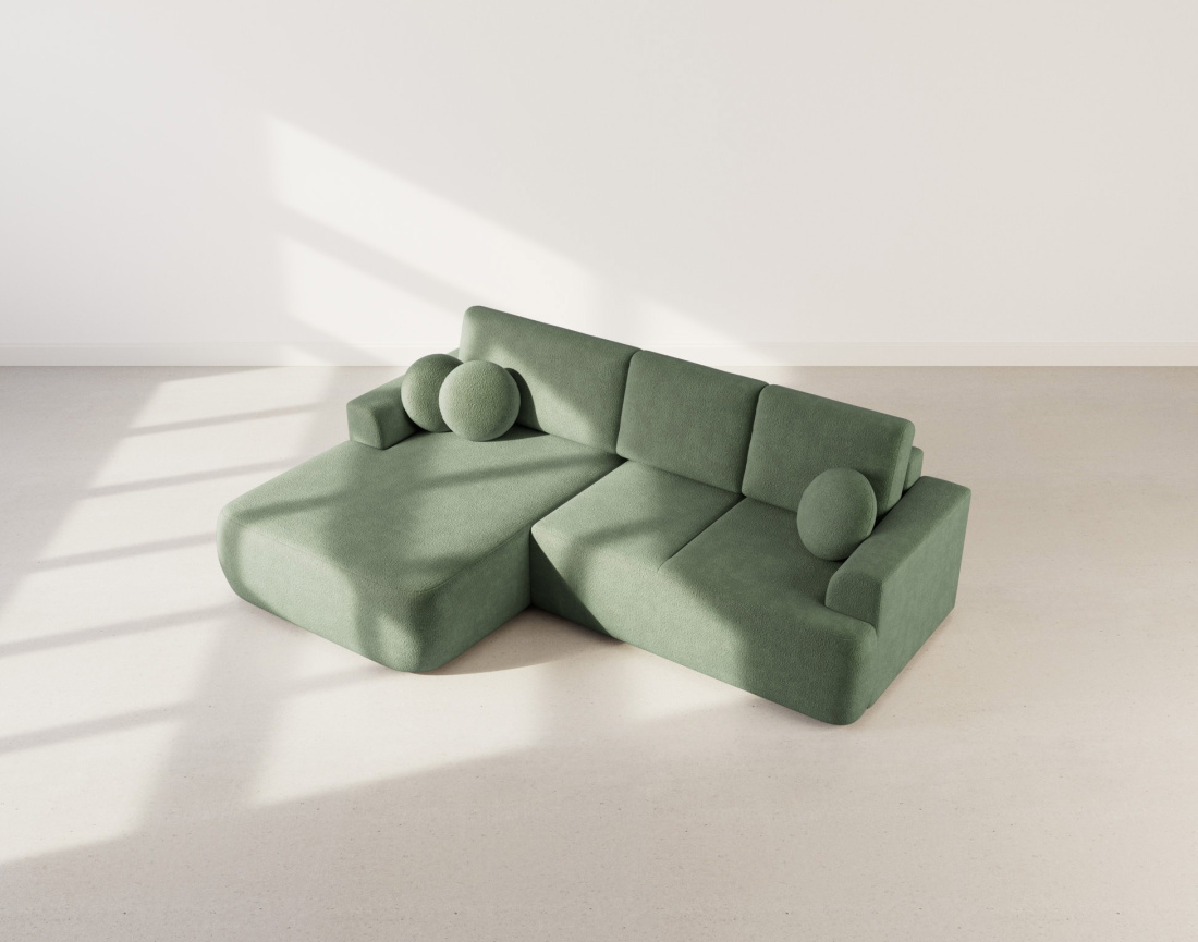 Canapé d'angle gauche 4 places convertible en tissu bouclette Candela