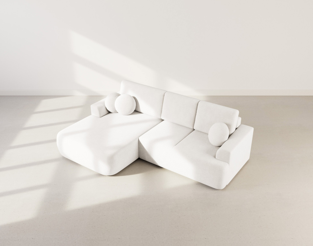 Canapé d'angle gauche 4 places convertible en tissu bouclette Candela