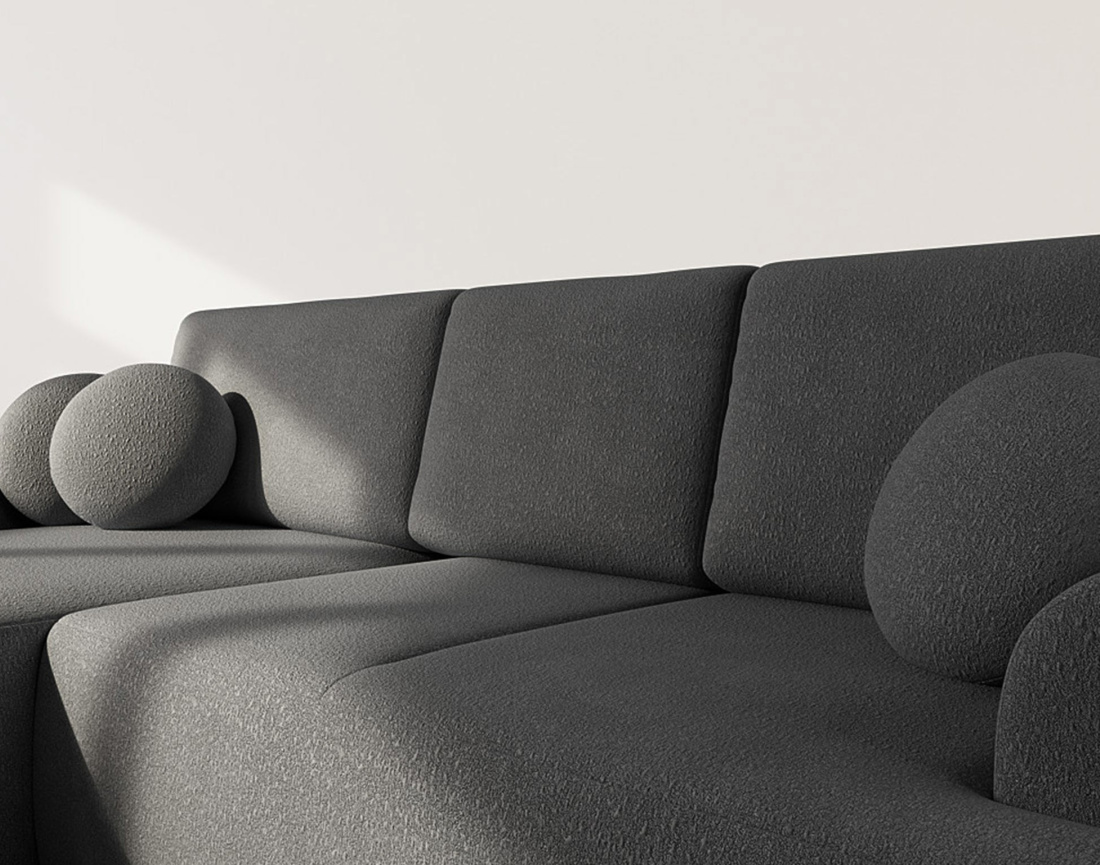 Canapé d'angle gauche 4 places convertible en tissu bouclette Candela