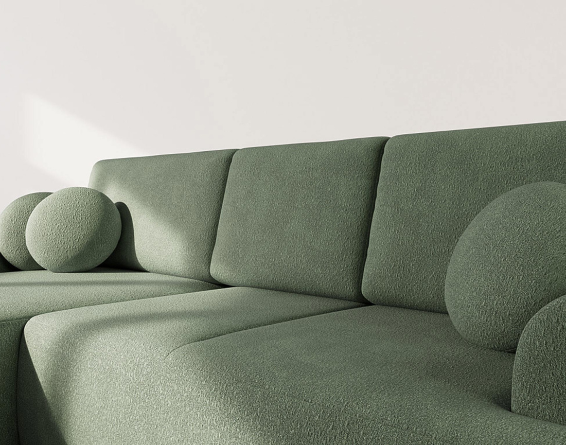 Canapé d'angle gauche 4 places convertible en tissu bouclette Candela