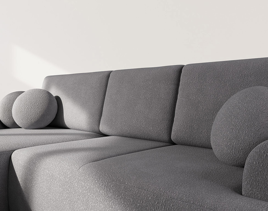 Canapé d'angle gauche 4 places convertible en tissu bouclette Candela