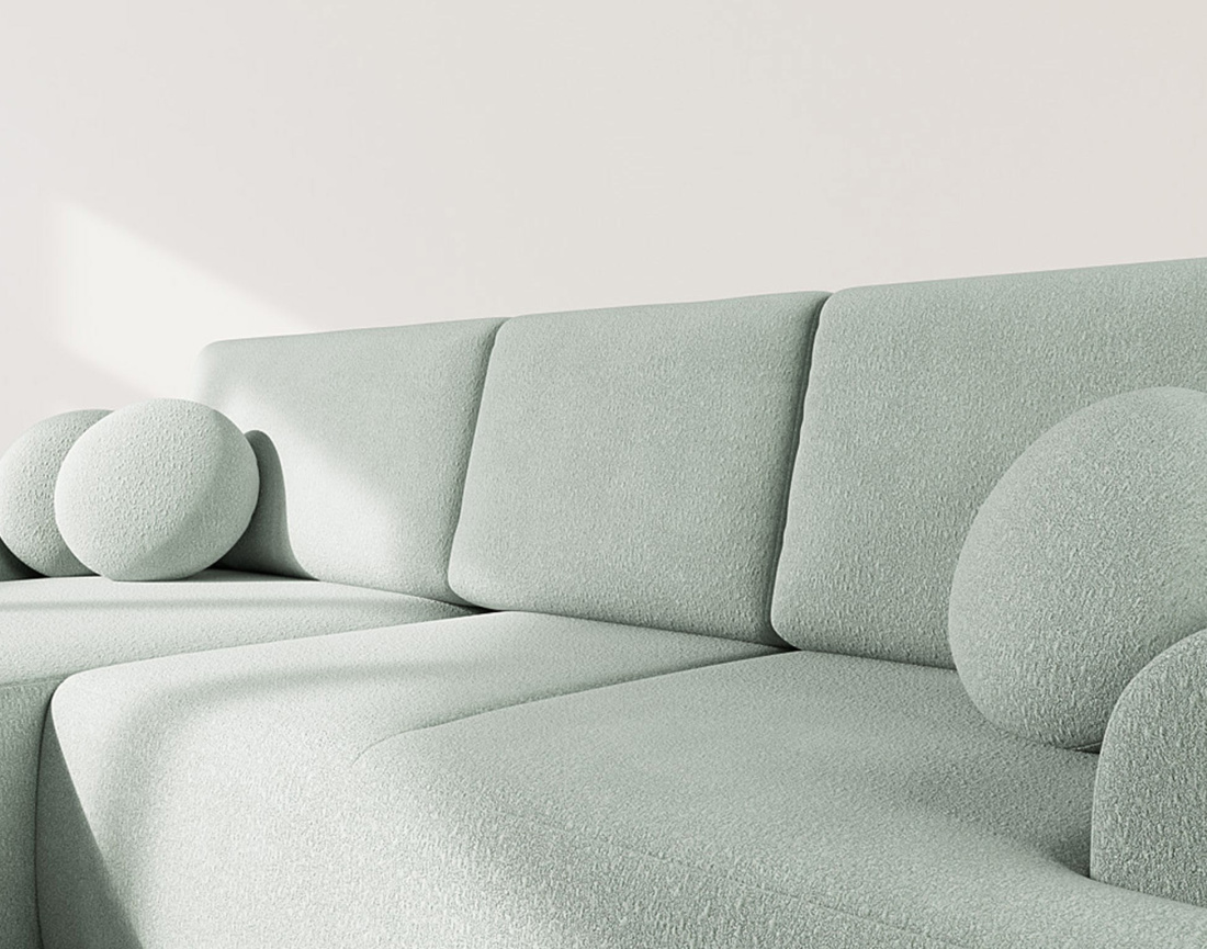 Canapé d'angle gauche 4 places convertible en tissu bouclette Candela