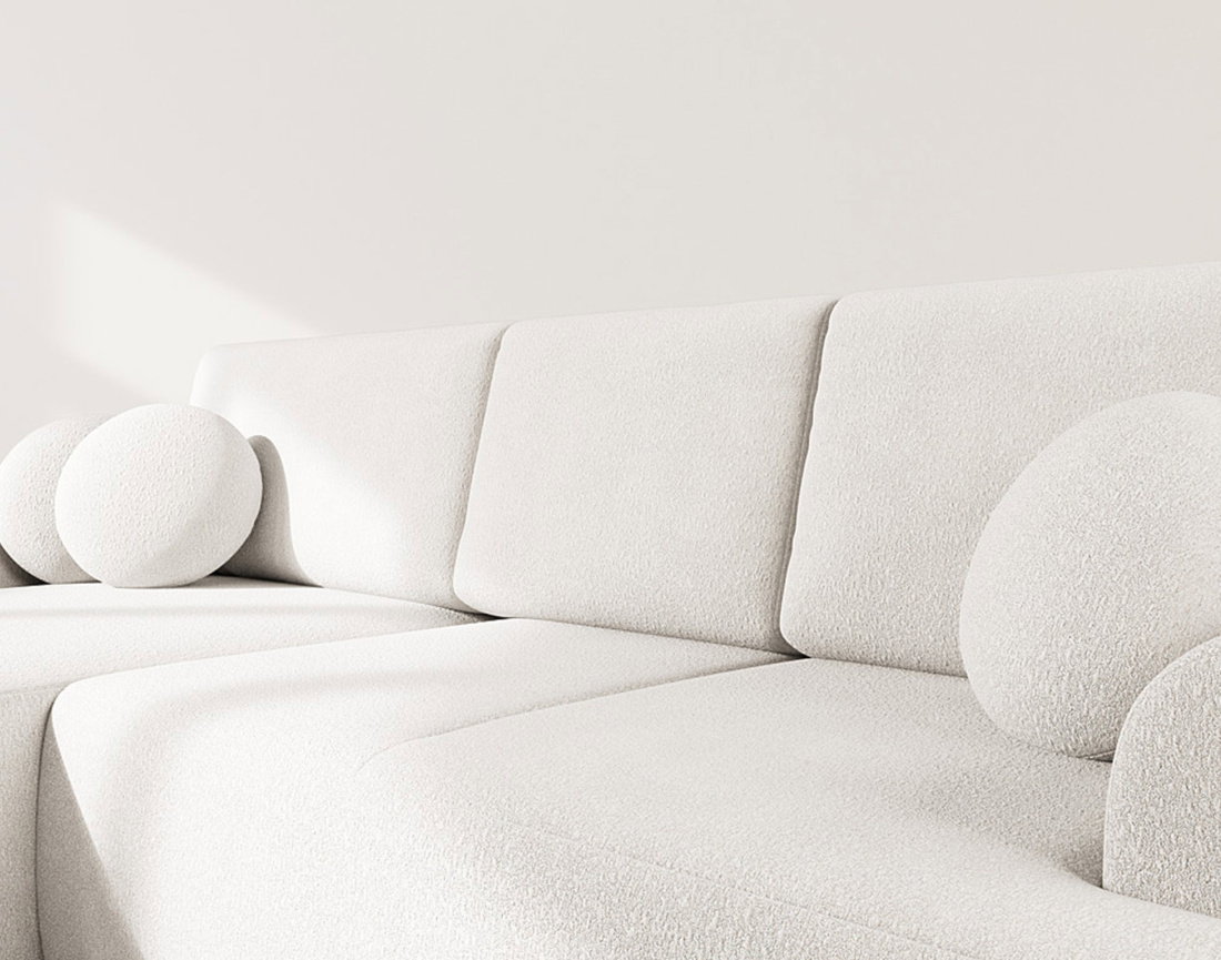 Canapé d'angle gauche 4 places convertible en tissu bouclette Candela