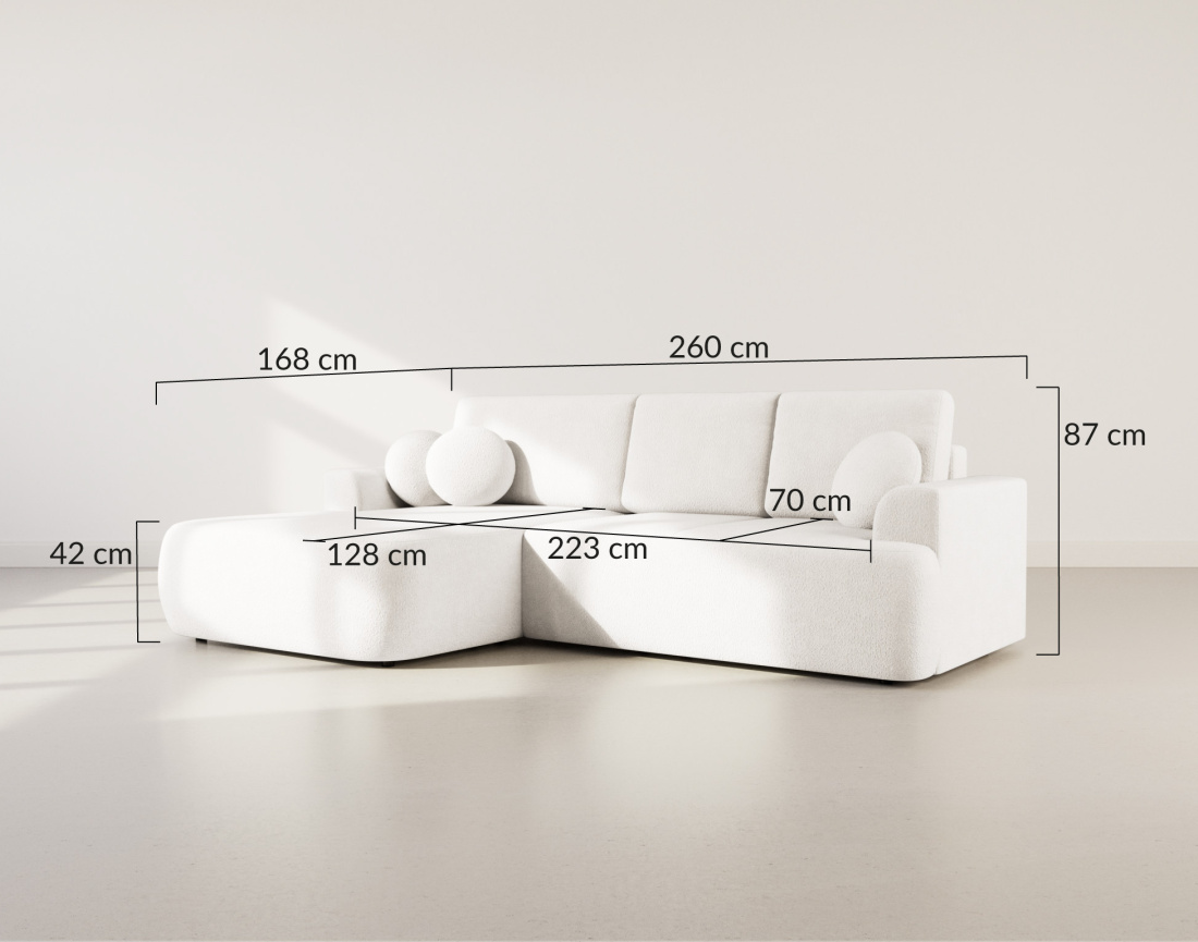 Canapé d'angle gauche 4 places convertible en tissu bouclette Candela